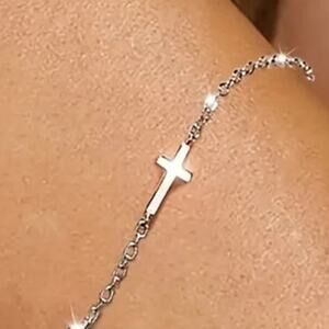 Stainless Steel Cross Bracelet Lobster Closure Dainty Silver Adjustable Jewelry